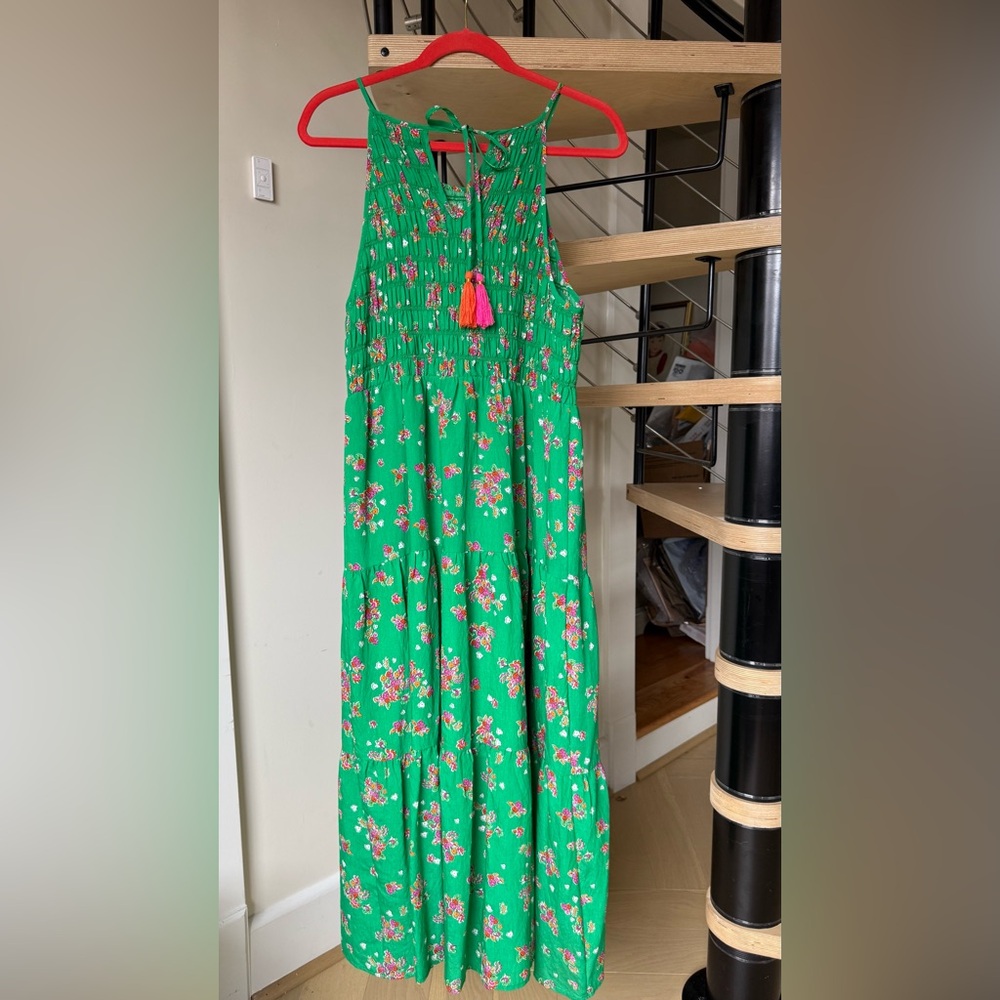 NWT THML Emerald Green Floral Slip Dress with Multicolor Blooms